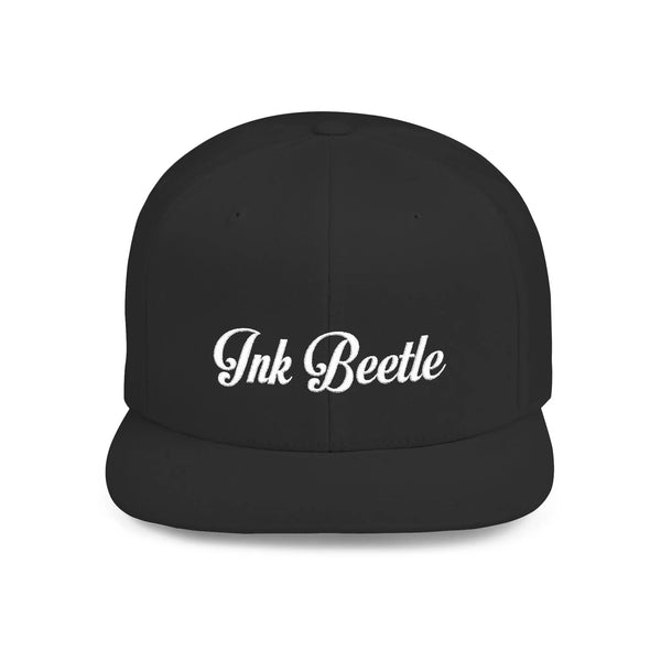 Ink Beetle Flat Bill Snapback Hat – Embroidered Script Logo Printify