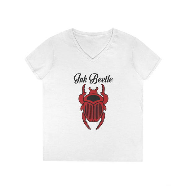 Ink Beetle Women's V-Neck Tee - Red Scarab Graphic Printify