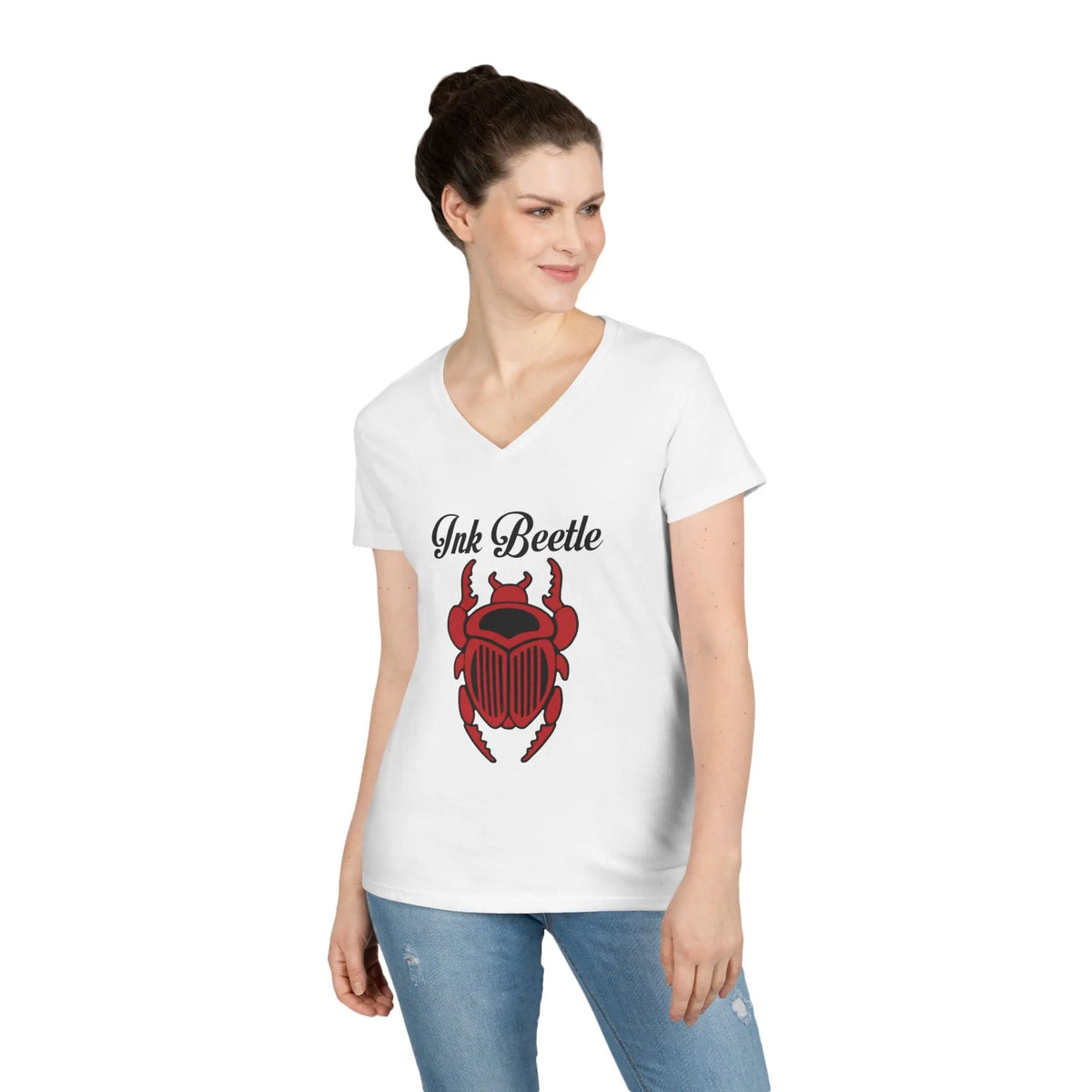 Ink Beetle Women's V-Neck Tee - Red Scarab Graphic Printify
