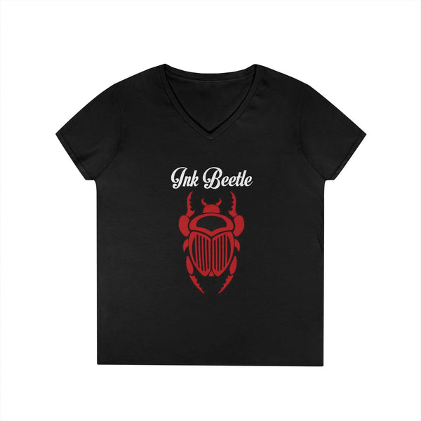 Ink Beetle Women's V-Neck Tee — Red Scarab Graphic Printify